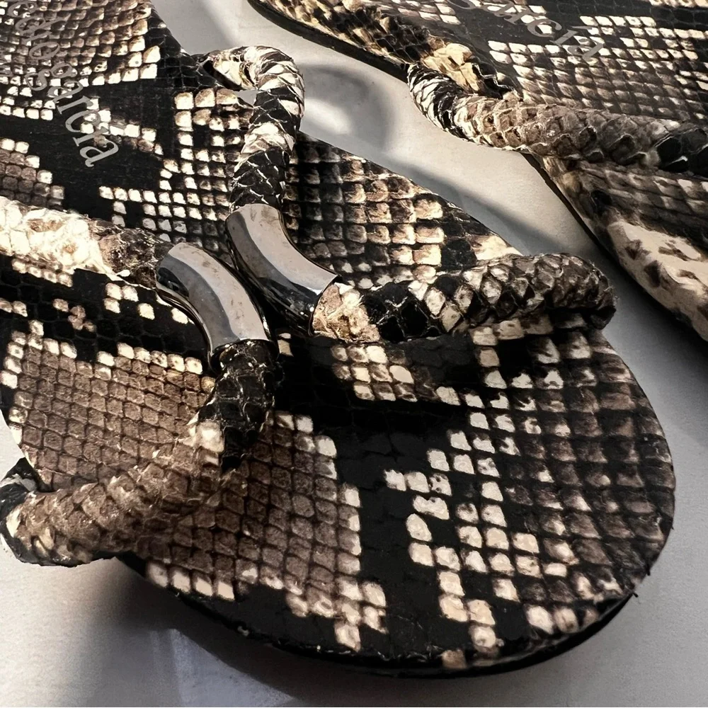 Pedro Garcia Snake-Print Tan and Black Slide Sandals